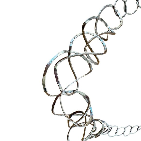 Handmade Modernist Dimensional Silver Circle Link Necklace - Picture 2 of 7